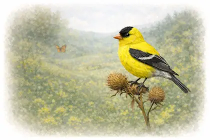 American Goldfinch in a summer meadow