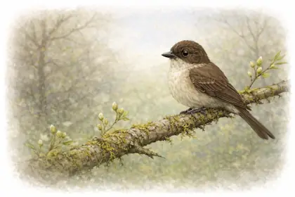 Eastern Phoebe perched in spring woodland