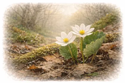 Bloodroot blooming on the early spring forest floor